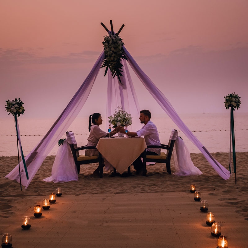Romantic Beach Side Candle Light Dinner With Decorated canopy