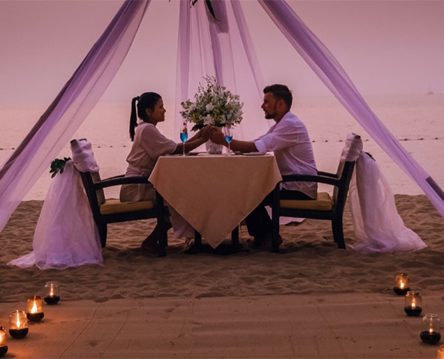 Romantic Beach Side  Candle Light Dinner With Decorated canopy